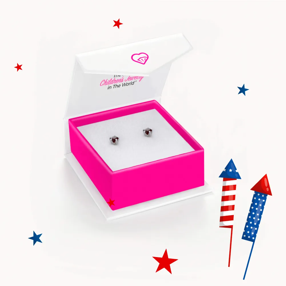 Classic CZ Birthstone Solitaire 4mm January Garnet Capricorn Baby / Toddler / Kids Earrings Screw Back - Sterling Silver