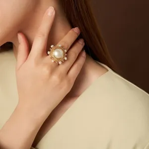 Classic Filigree Series Princess Lace Seawater Mabe Open Ring