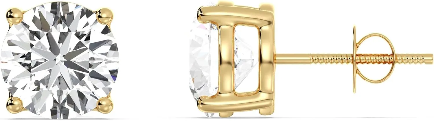 Classic Round Cut Lab-Grown Diamond Stud Earring in 14K Solid Gold (EF Color, VS Clarity)