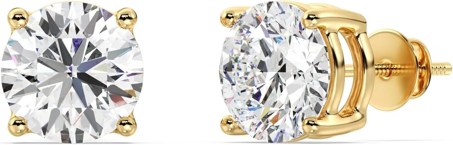 Classic Round Cut Lab-Grown Diamond Stud Earring in 14K Solid Gold (EF Color, VS Clarity)