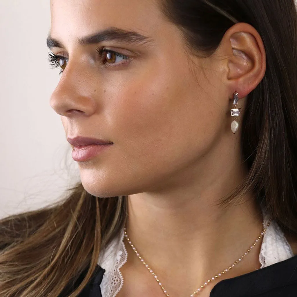 Clear Crystal And Pearl Drop Earrings