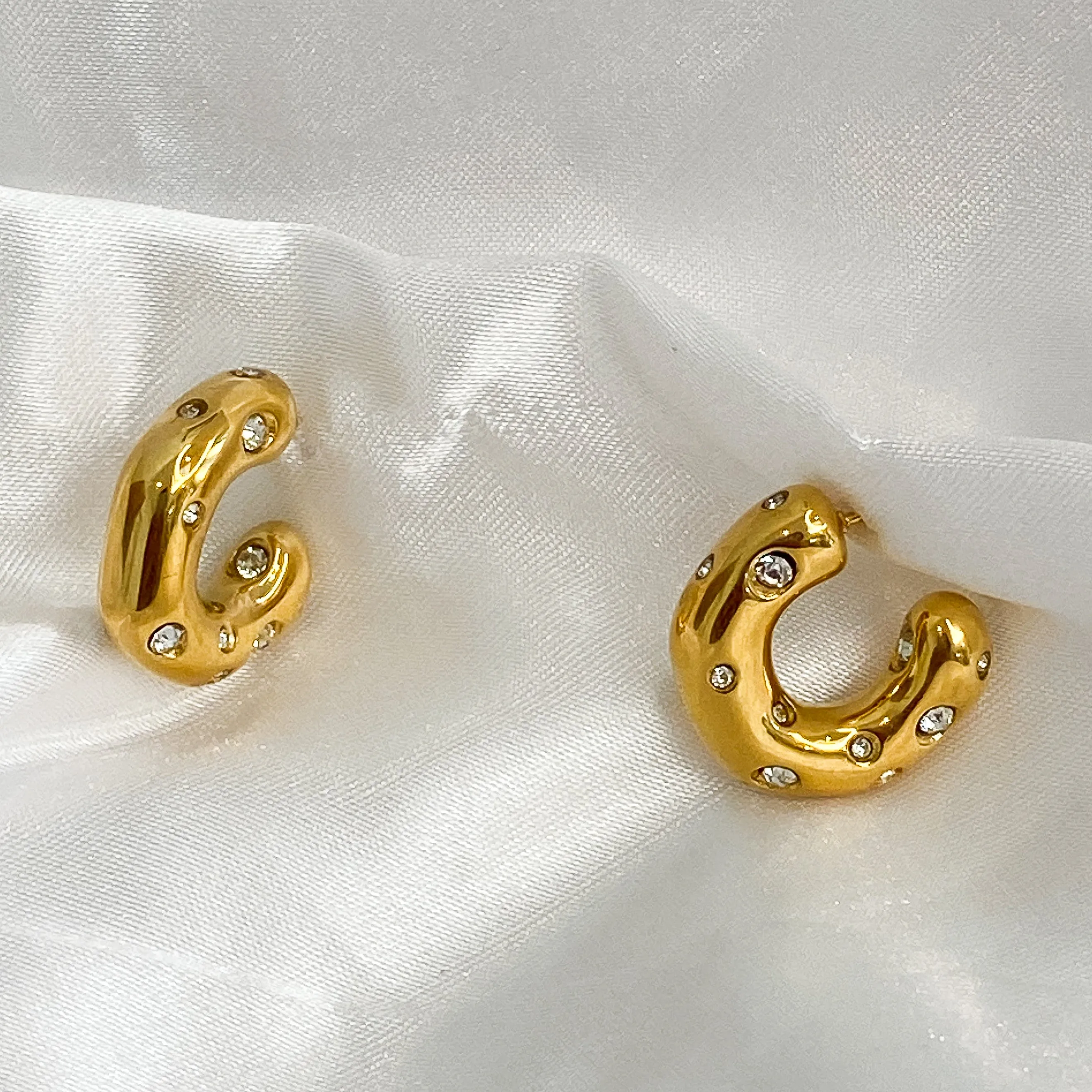 CLEO Chunky Gold Hoop Crystal Earrings
