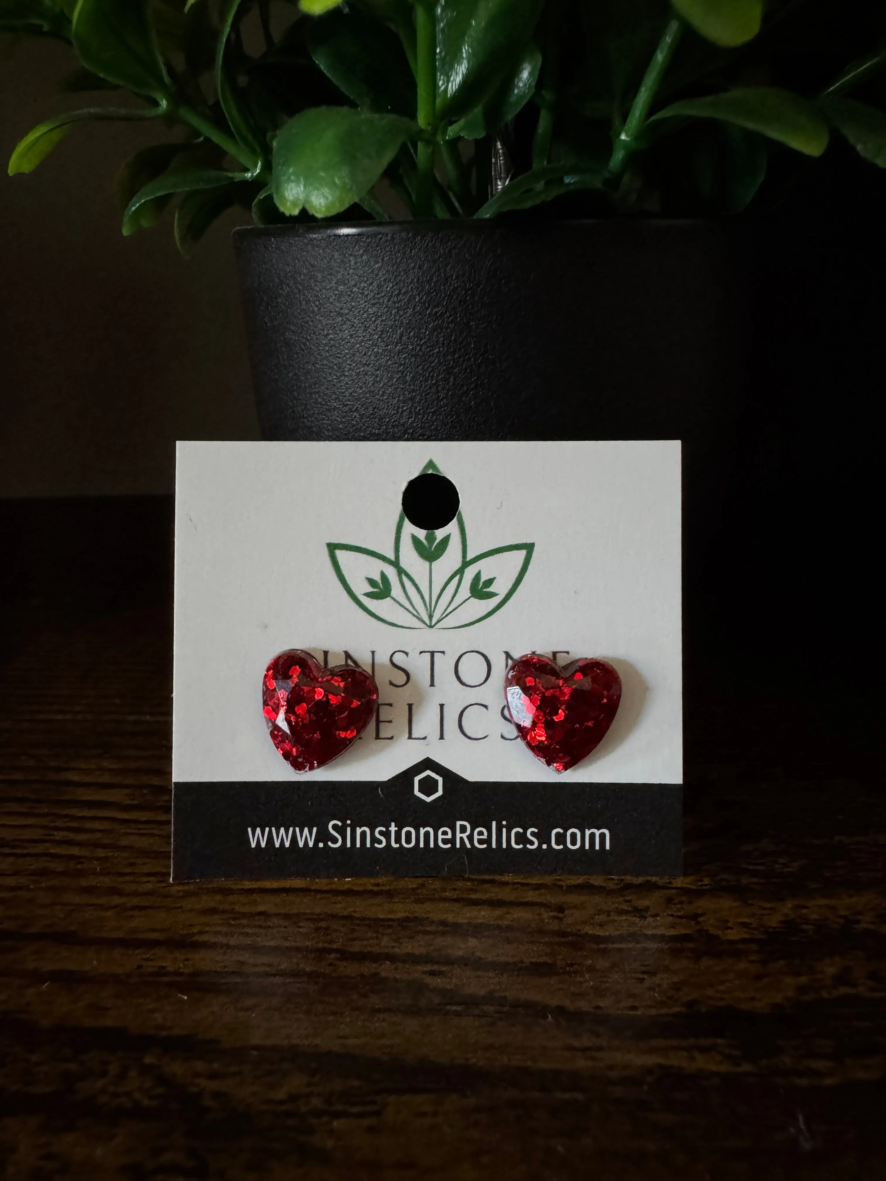 Clip-Ons: Ruby Gem Heart Magnet Stud Earrings