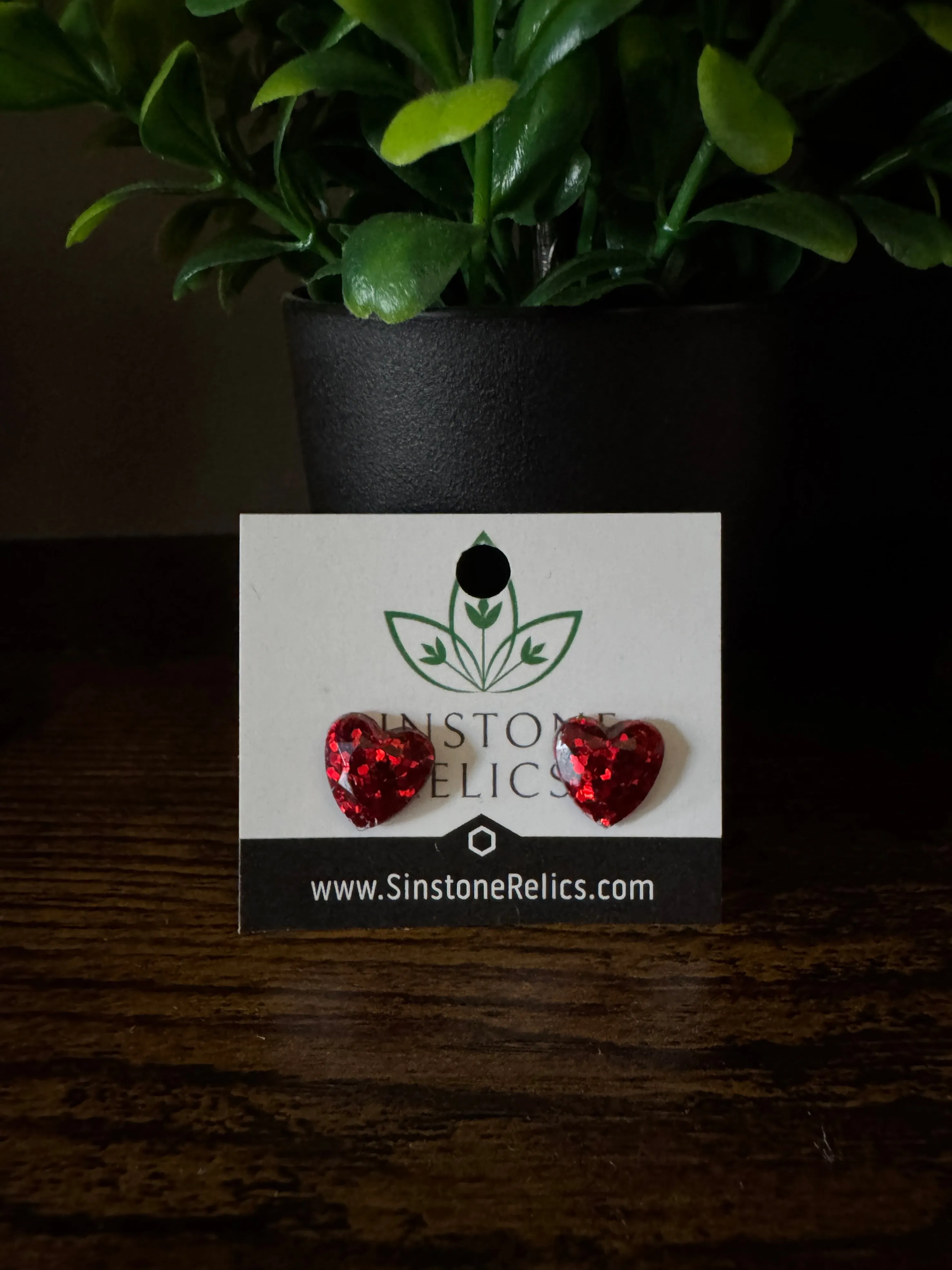 Clip-Ons: Ruby Gem Heart Magnet Stud Earrings