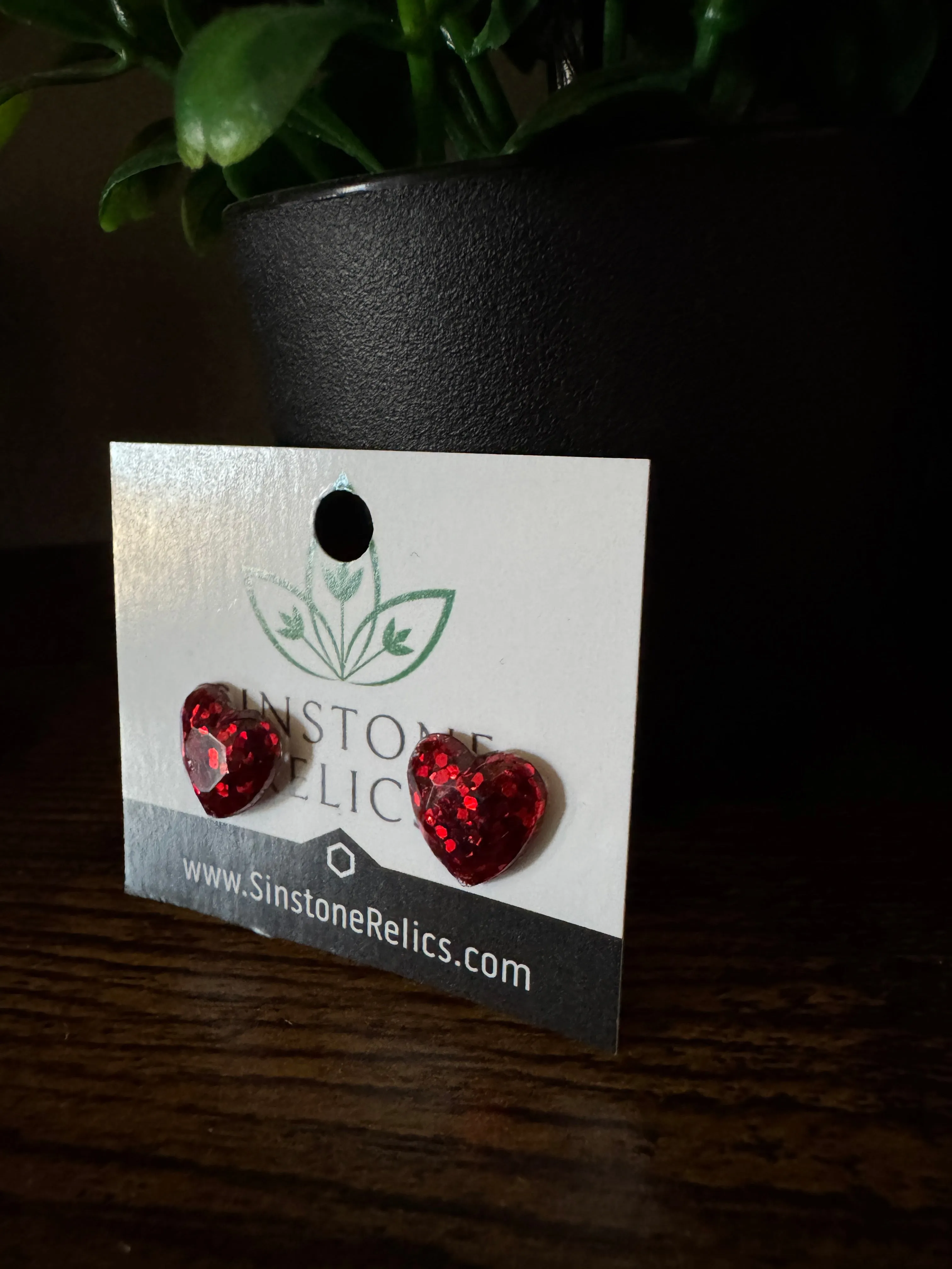 Clip-Ons: Ruby Gem Heart Magnet Stud Earrings