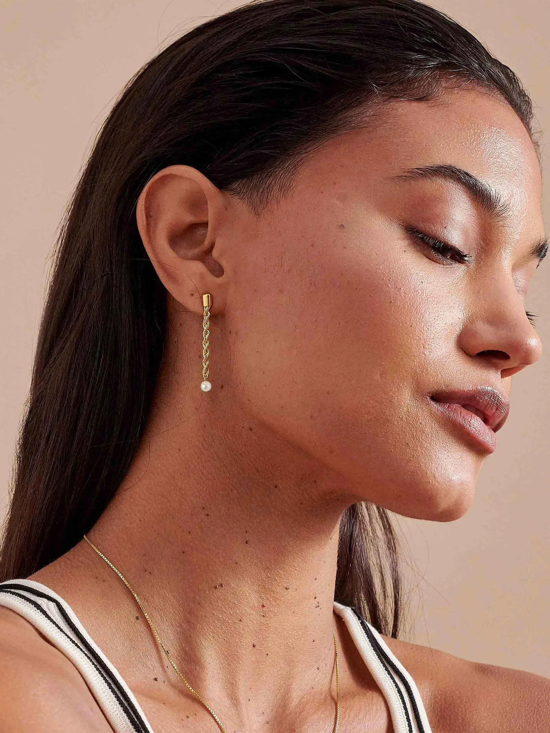 Coastal rope drop pearl earrings