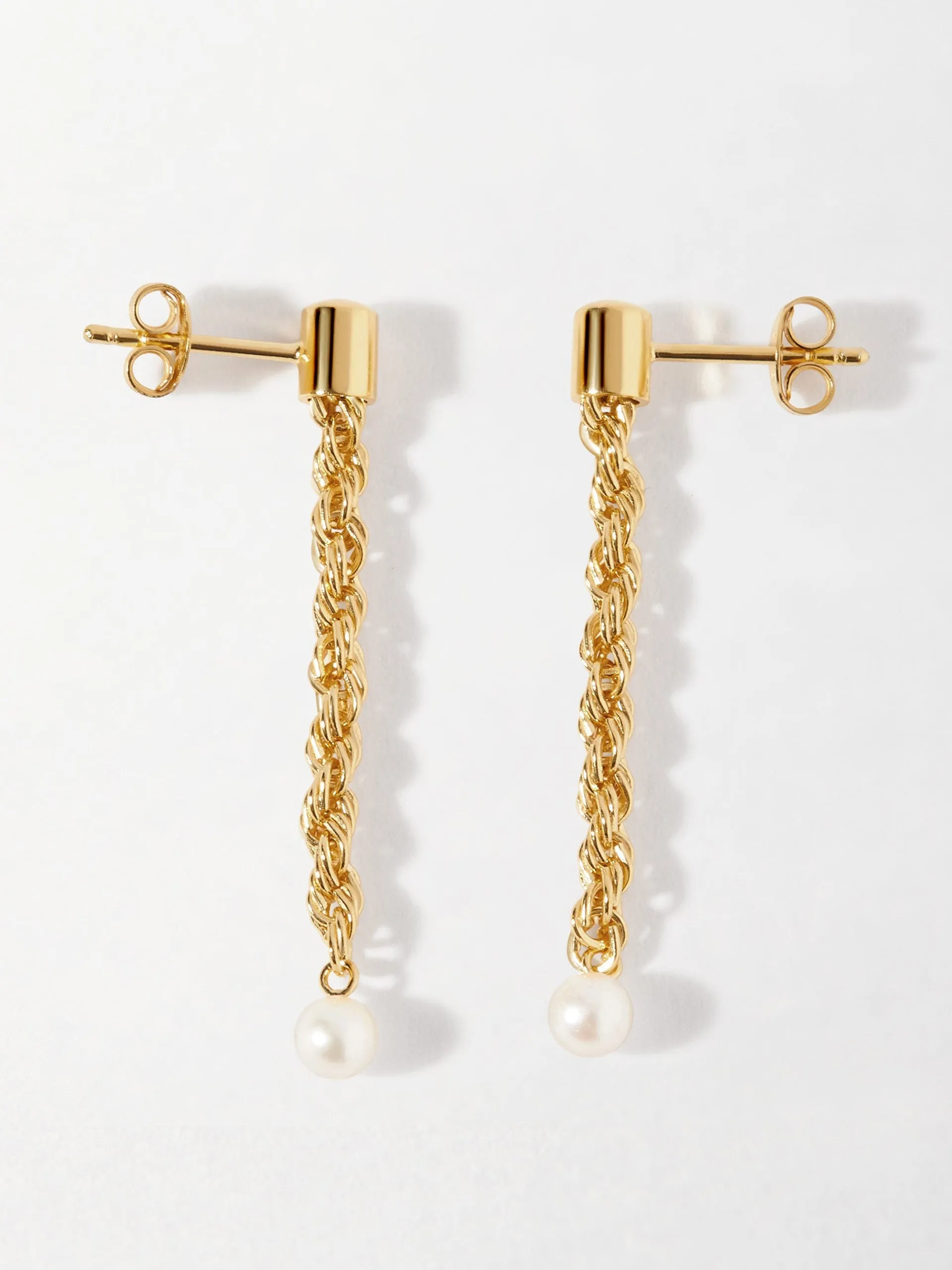 Coastal rope drop pearl earrings