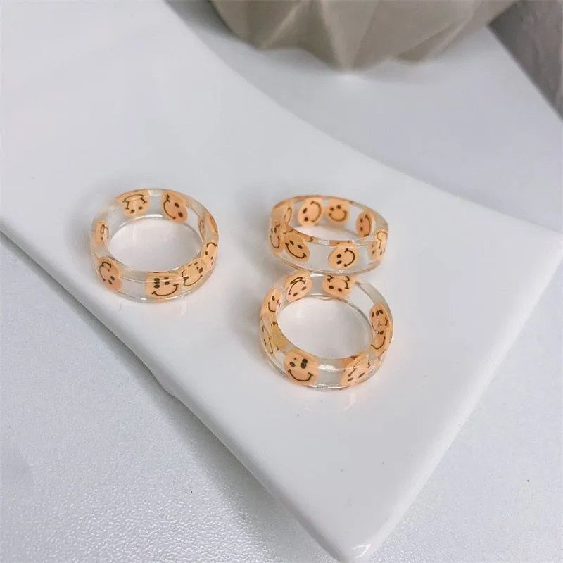 Colorful Acrylic Resin Smiley Love Finger Ring
