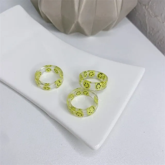 Colorful Acrylic Resin Smiley Love Finger Ring