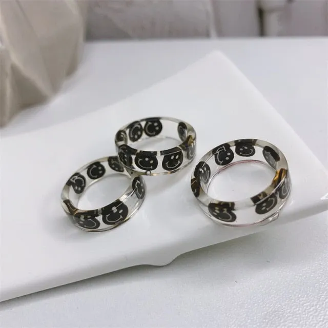 Colorful Acrylic Resin Smiley Love Finger Ring