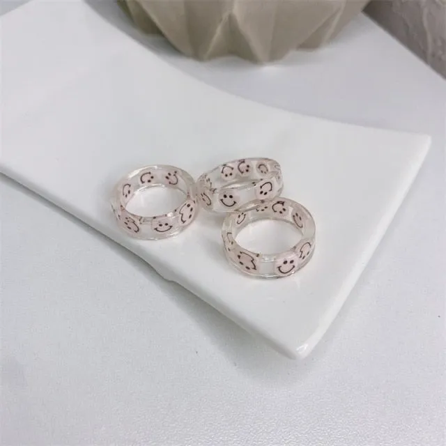 Colorful Acrylic Resin Smiley Love Finger Ring