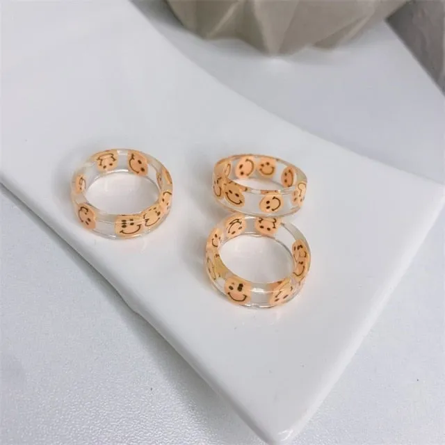Colorful Acrylic Resin Smiley Love Finger Ring