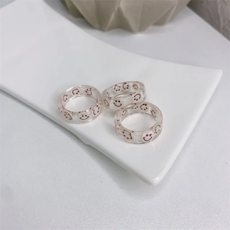 Colorful Acrylic Resin Smiley Love Finger Ring