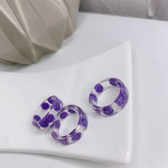 Colorful Acrylic Resin Smiley Love Finger Ring
