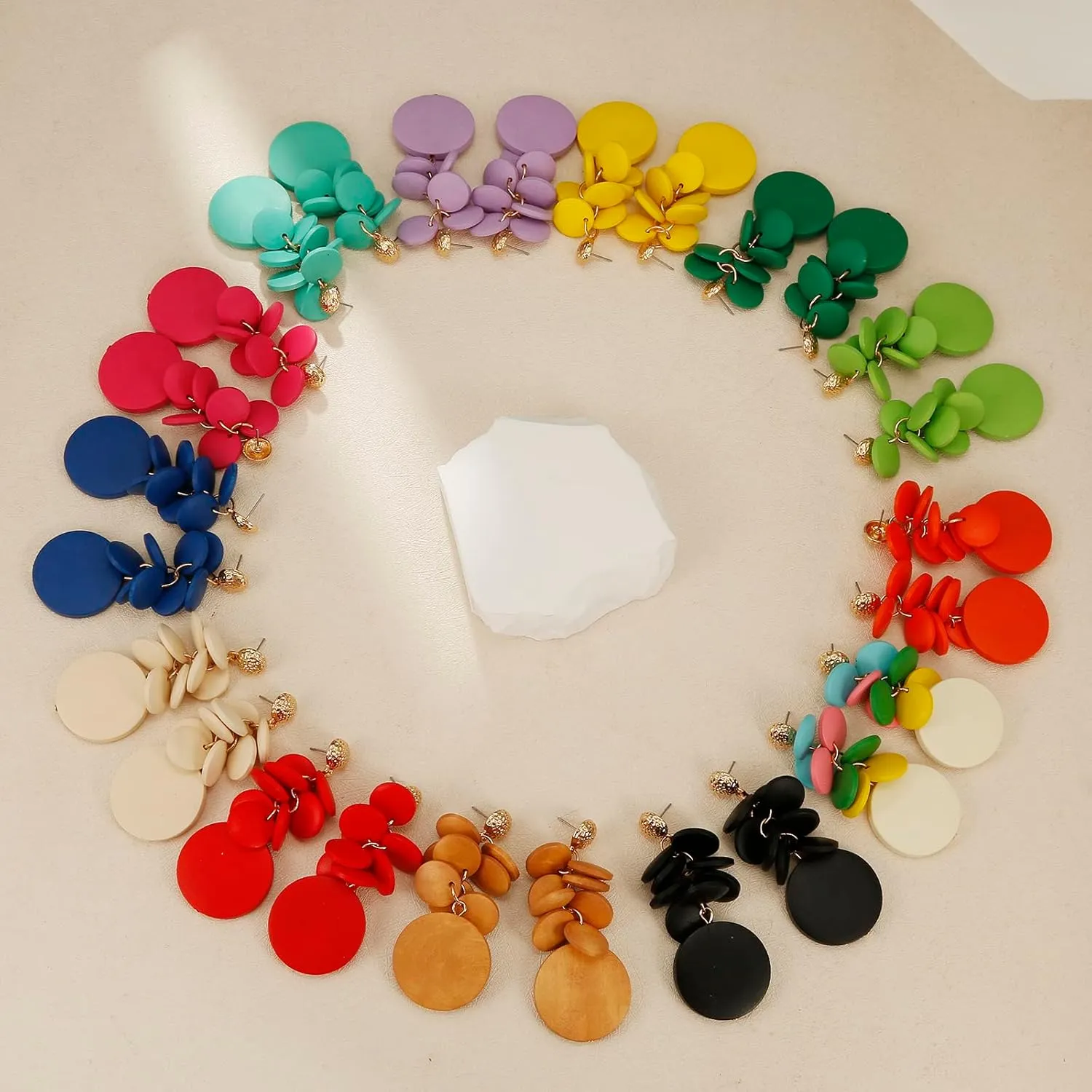 Colorful Layered Wooden Earrings, Bohemian Dangle Drop Earrings for Women