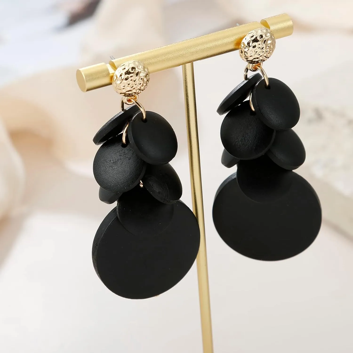 Colorful Layered Wooden Earrings, Bohemian Dangle Drop Earrings for Women