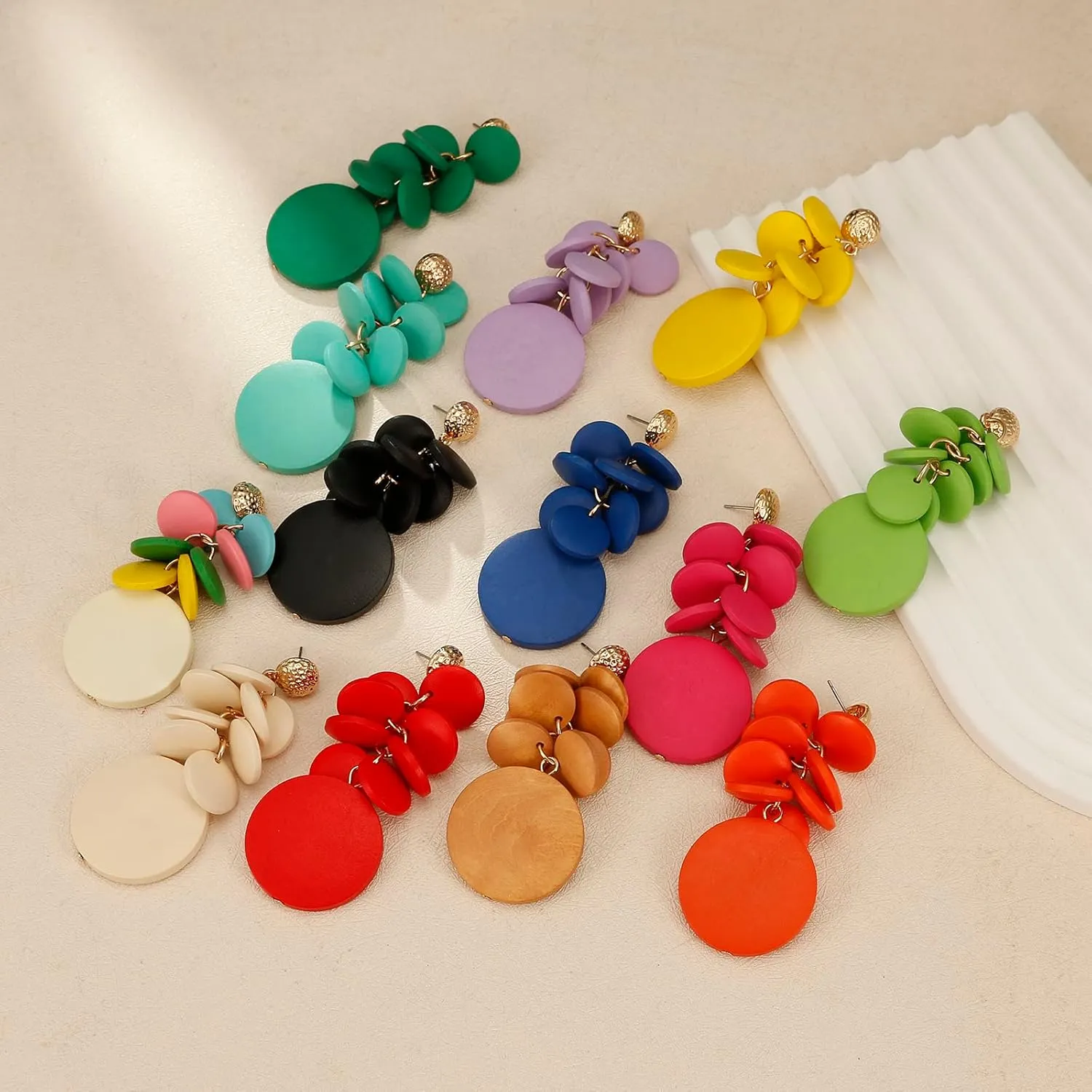 Colorful Layered Wooden Earrings, Bohemian Dangle Drop Earrings for Women
