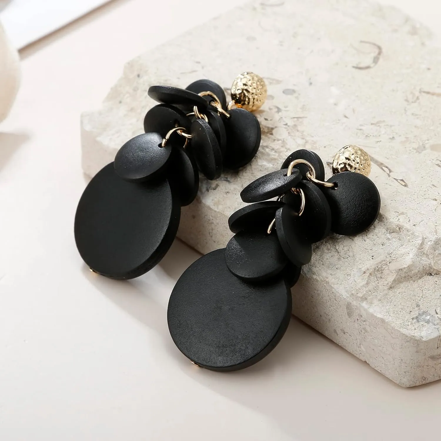 Colorful Layered Wooden Earrings, Bohemian Dangle Drop Earrings for Women