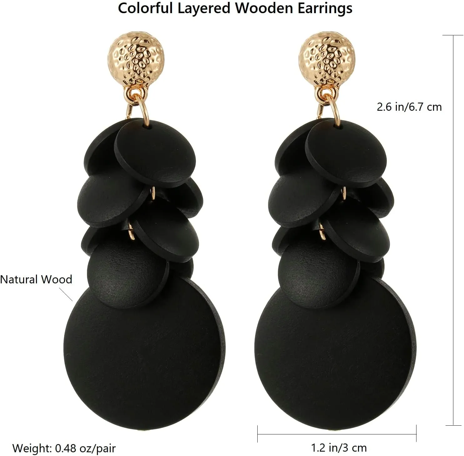 Colorful Layered Wooden Earrings, Bohemian Dangle Drop Earrings for Women