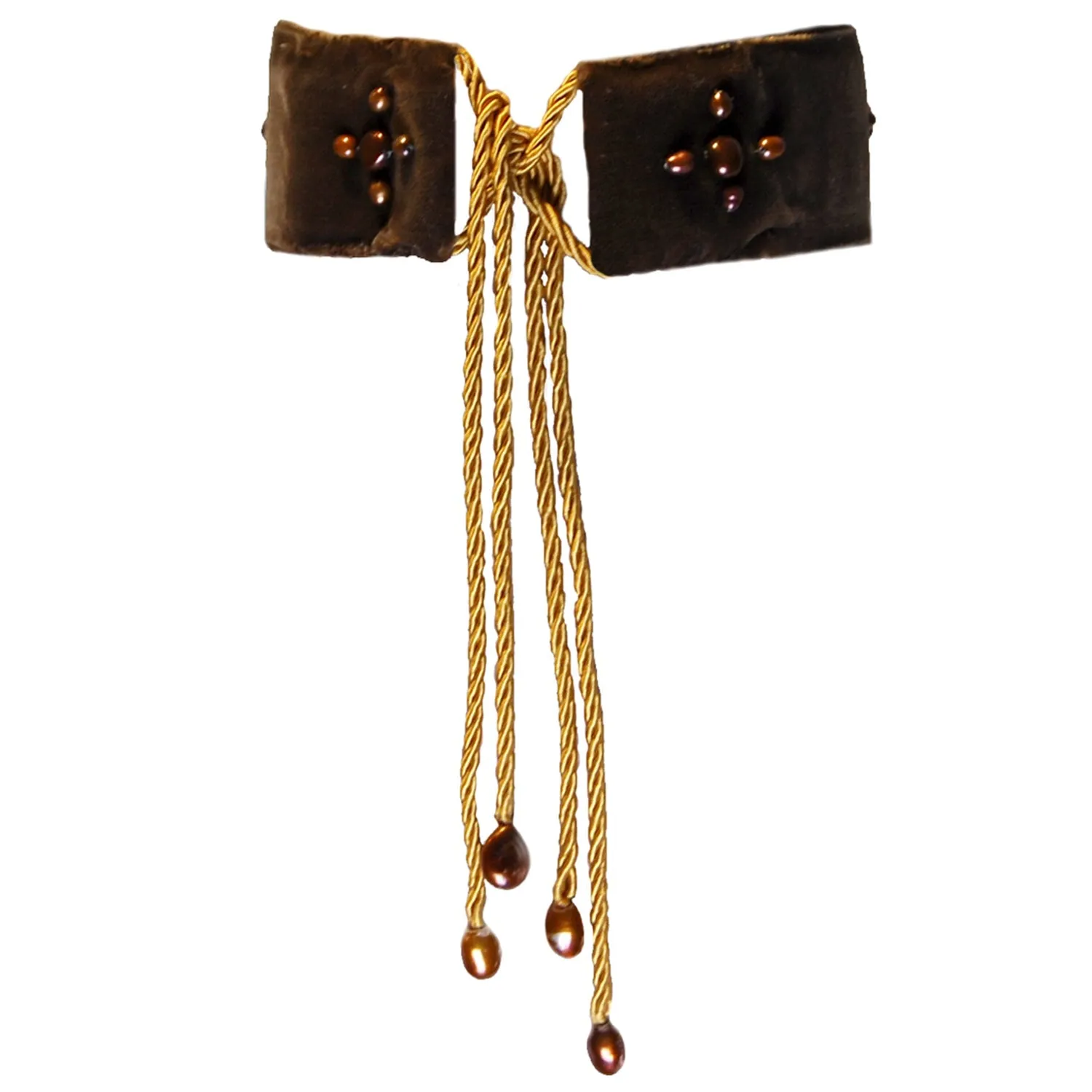 Copper Freshwater Pearl & Olive/Brown Velvet 'Charro' Choker