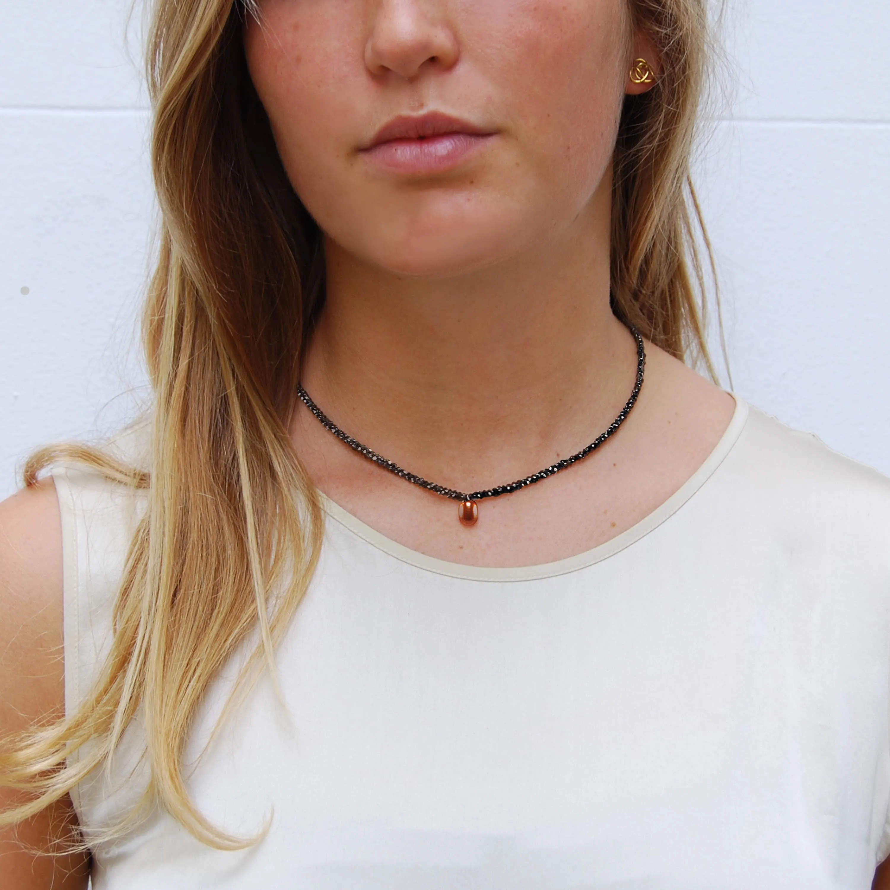 Copper Freshwater Pearl & Spinel Drop Necklace