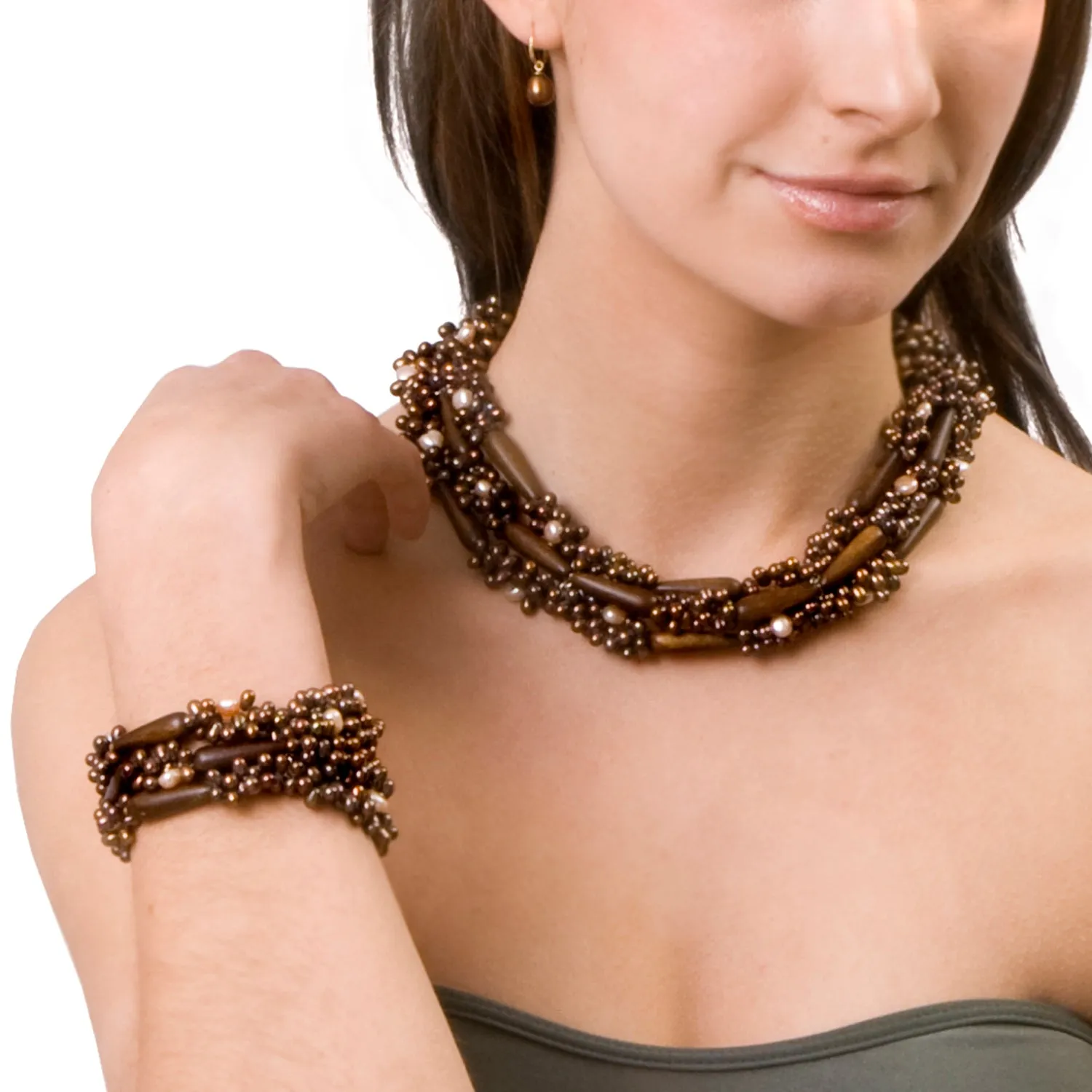 Copper Freshwater Pearl & Wood Choker