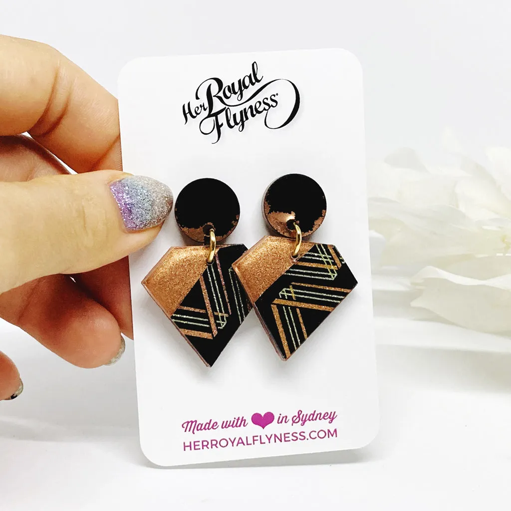 Copper Gold Diamond Earrings