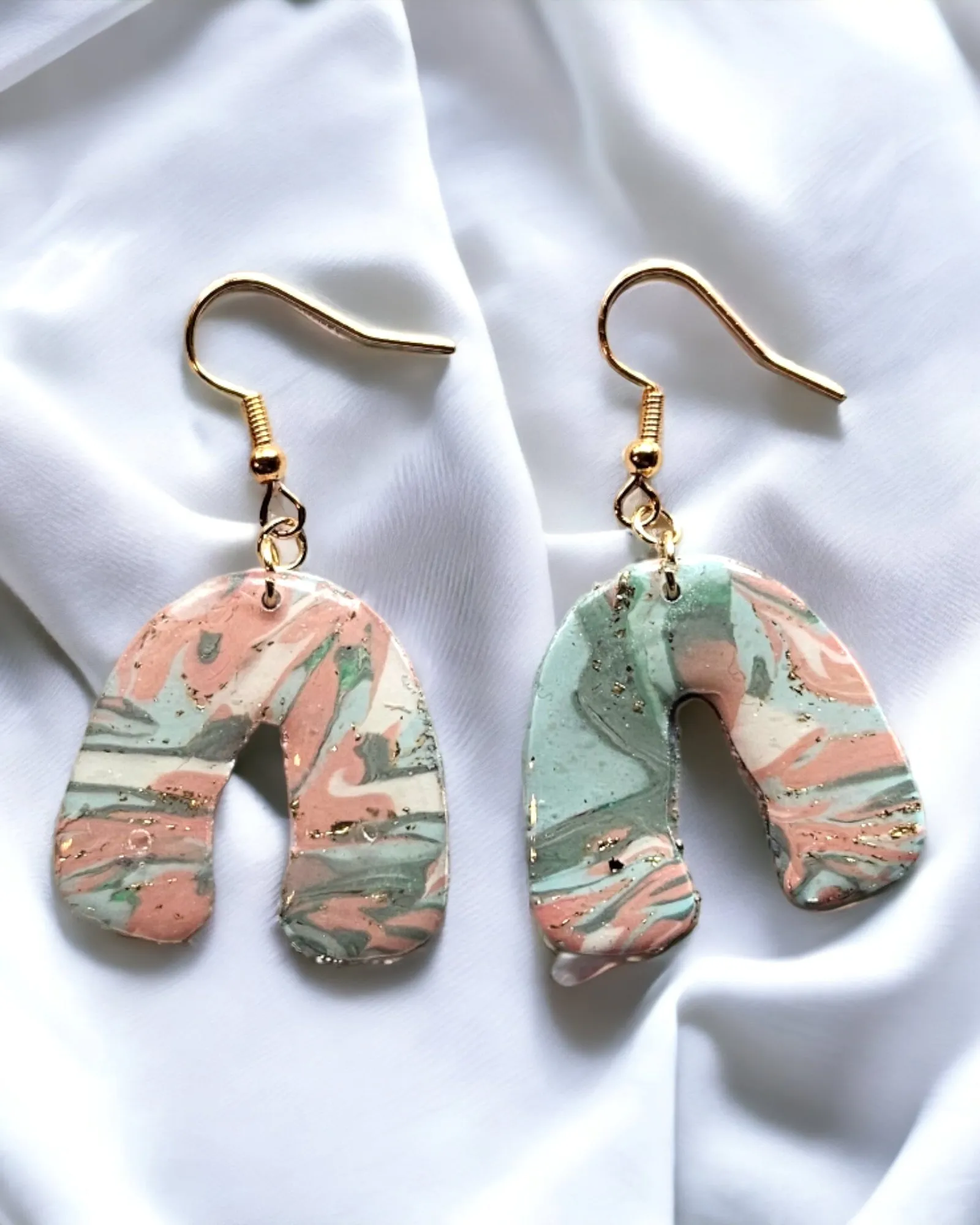 Coral Green Agate Rainbow Earrings