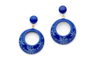 Cornflower Carved Drop Hoop Earrings