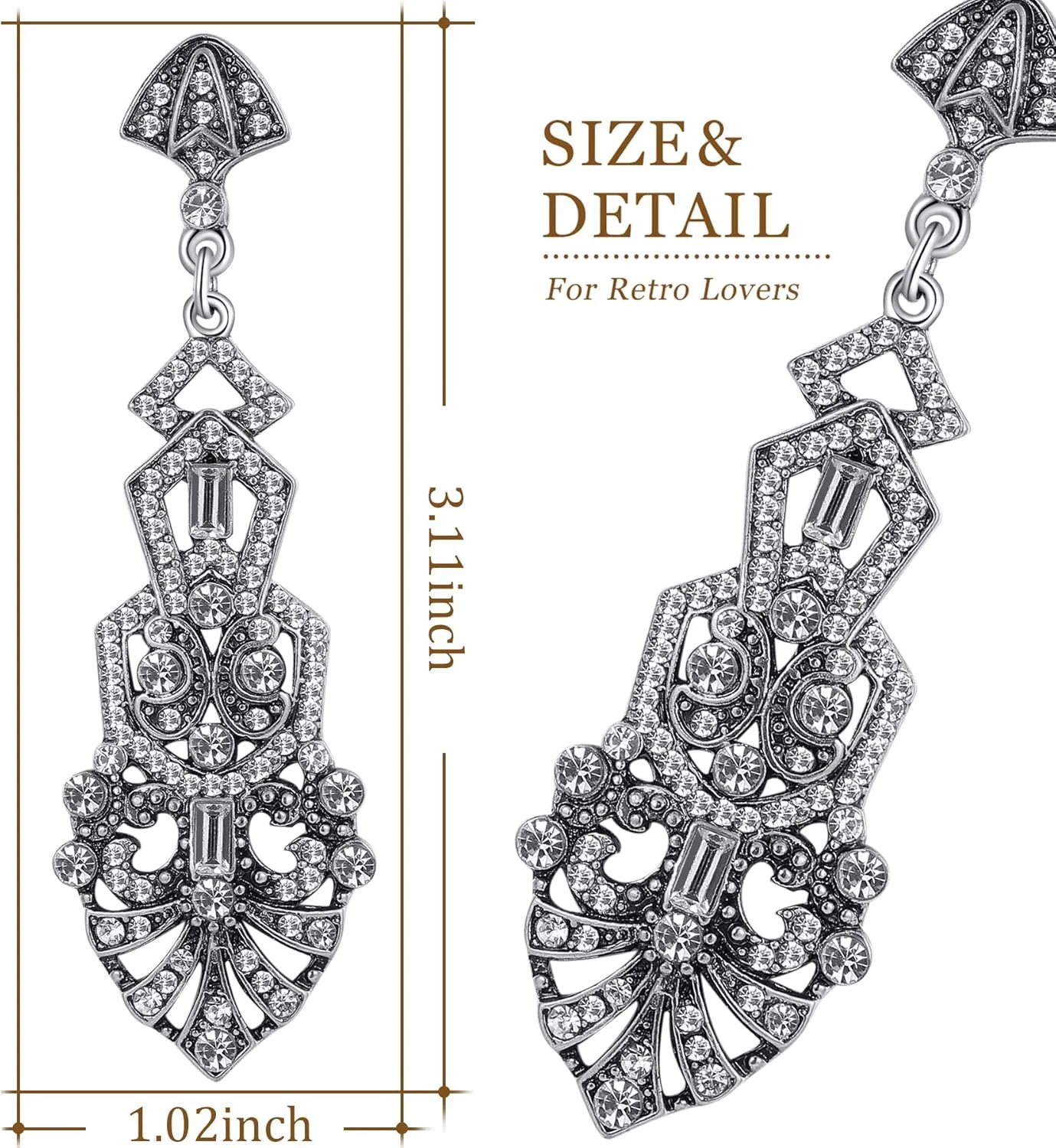 Coucoland 1920s Flapper Earrings Roaring 20s Great Gatsby Rhinestone Earrings