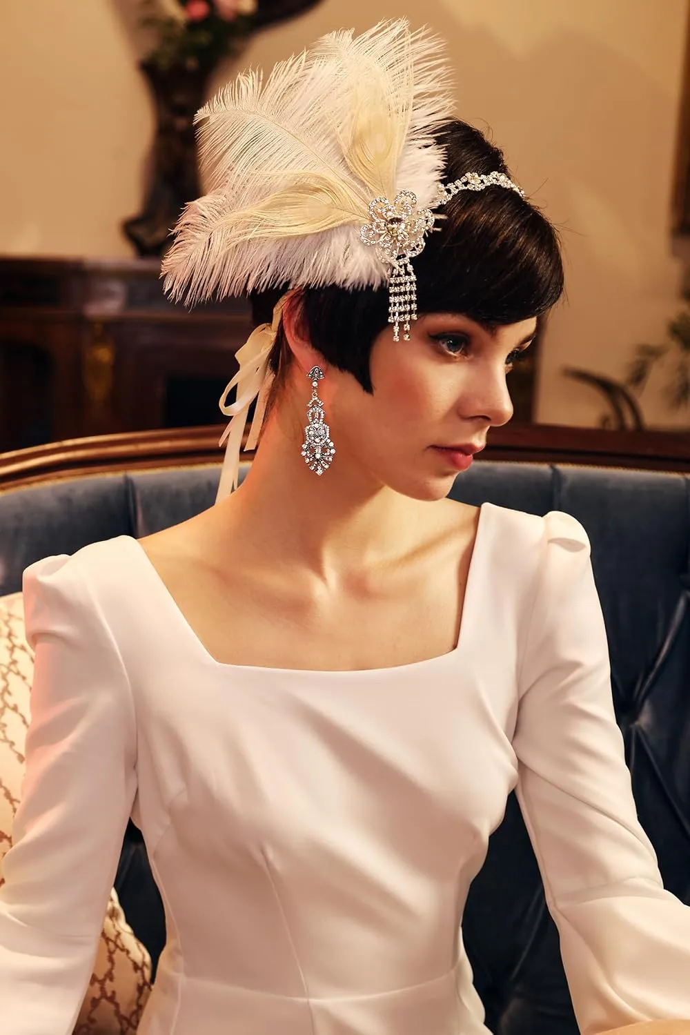 Coucoland 1920s Flapper Earrings Roaring 20s Great Gatsby Rhinestone Earrings