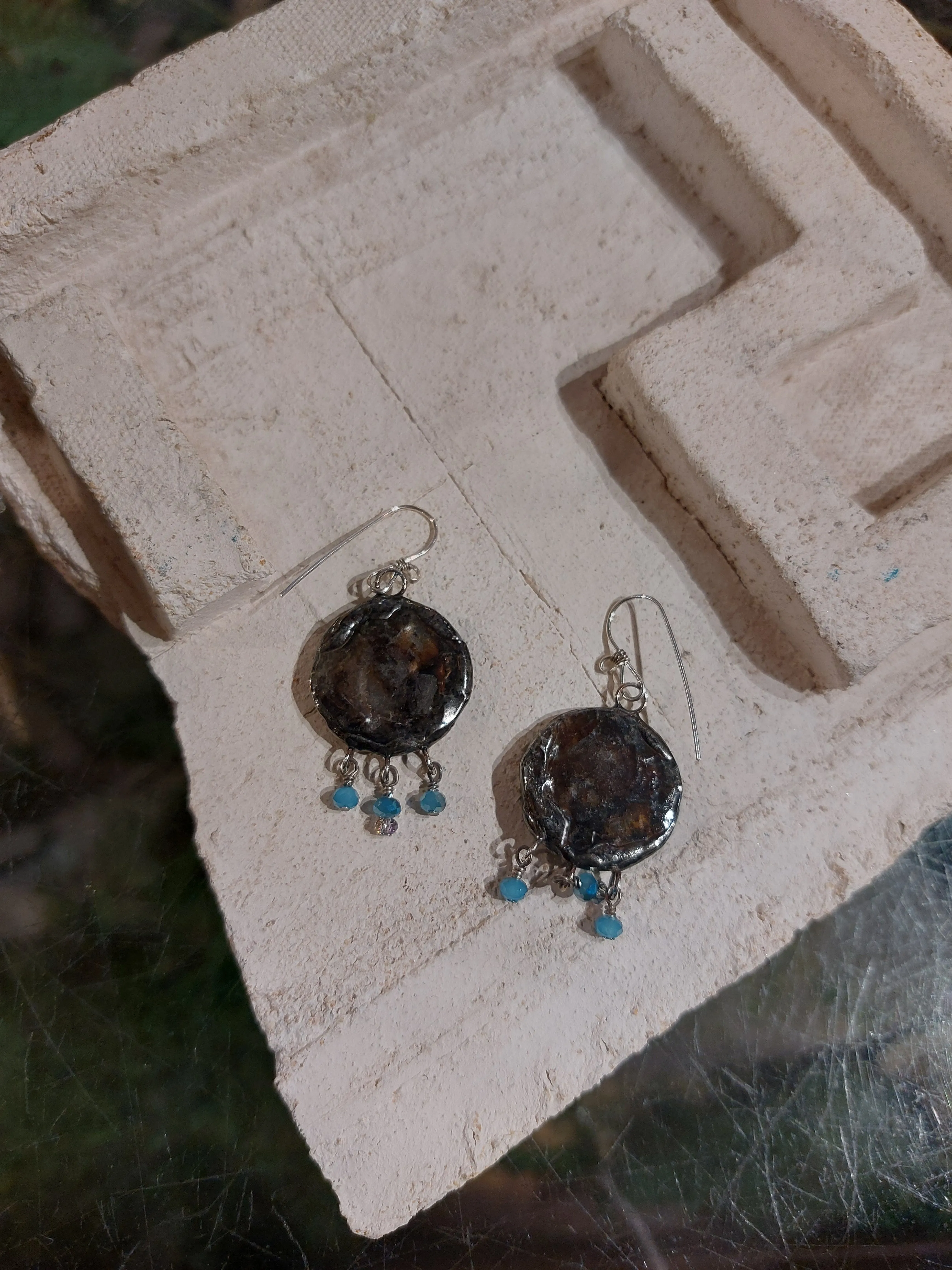 Cracked Ceramic Earrings Blue (2) *E263
