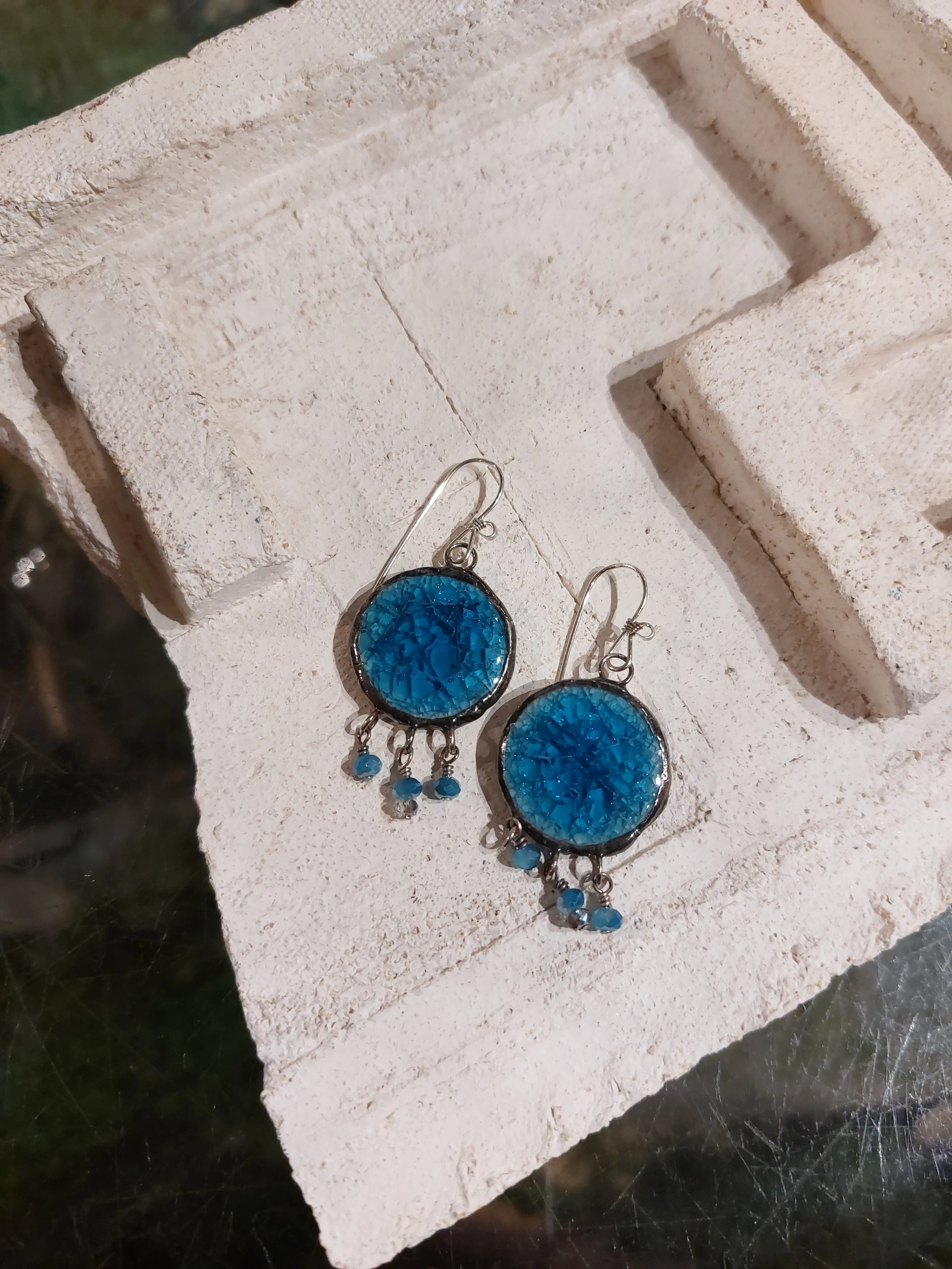 Cracked Ceramic Earrings Blue (2) *E263