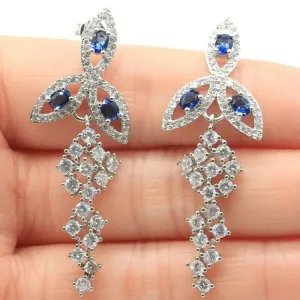 Created Tanzanite and White Sapphire Long Wedding Earrings