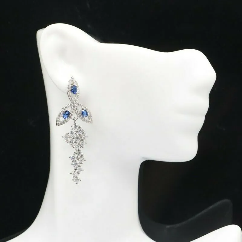 Created Tanzanite and White Sapphire Long Wedding Earrings