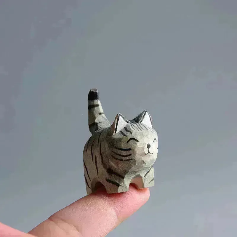 Creative Decorative Hand carved wooden Cat Trinkets Ornaments