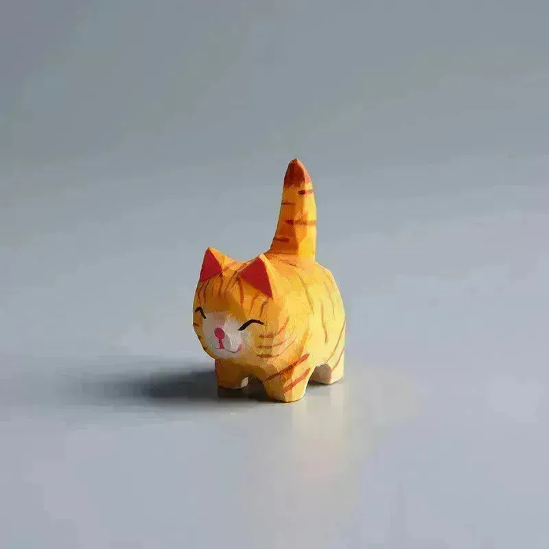 Creative Decorative Hand carved wooden Cat Trinkets Ornaments