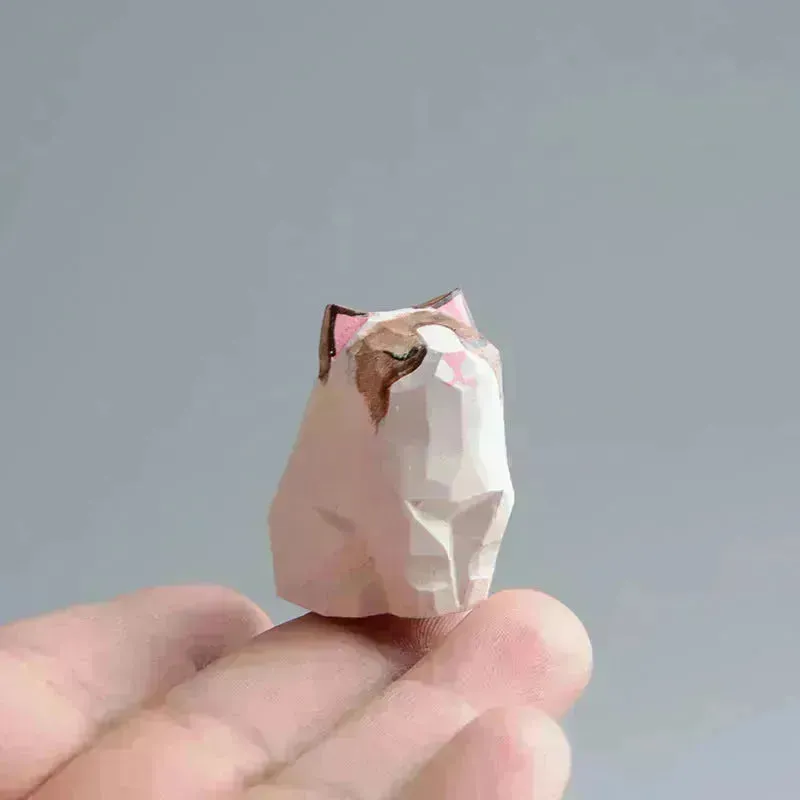 Creative Decorative Hand carved wooden Cat Trinkets Ornaments