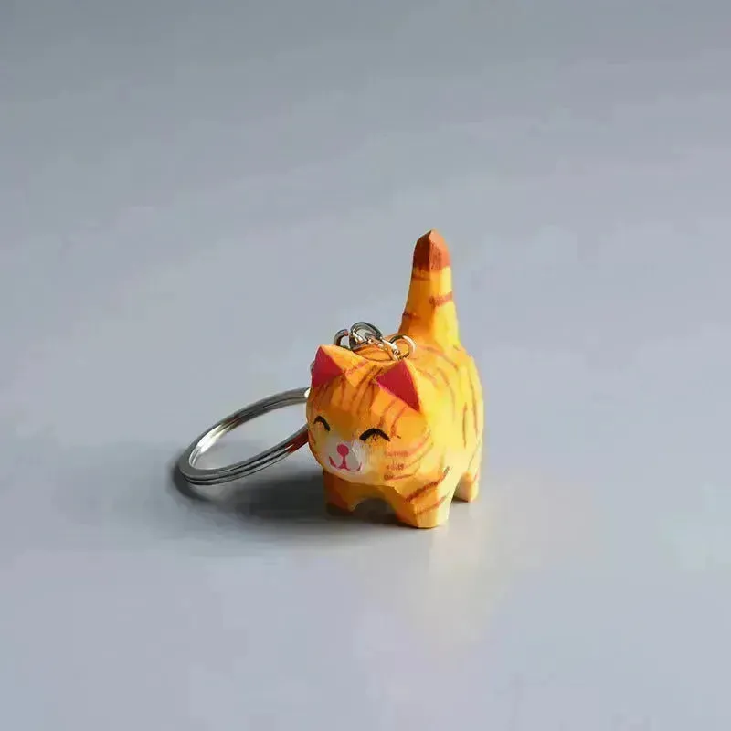 Creative Decorative Hand carved wooden Cat Trinkets Ornaments