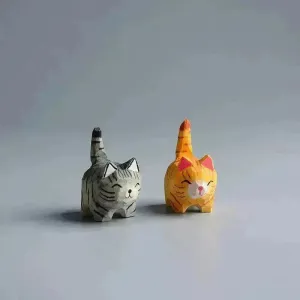 Creative Decorative Hand carved wooden Cat Trinkets Ornaments