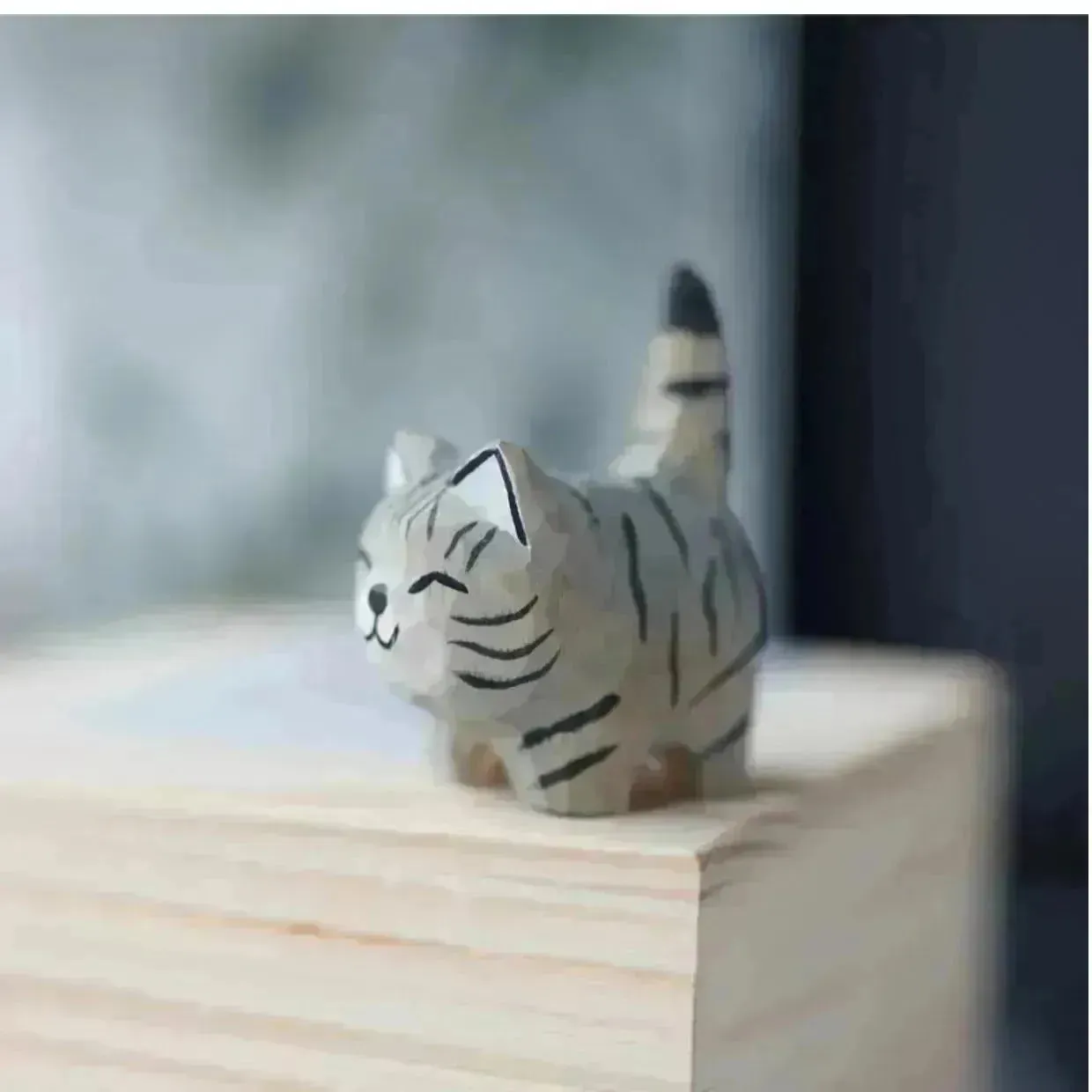 Creative Decorative Hand carved wooden Cat Trinkets Ornaments