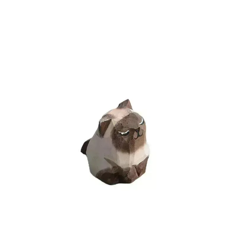 Creative Decorative Hand carved wooden Cat Trinkets Ornaments