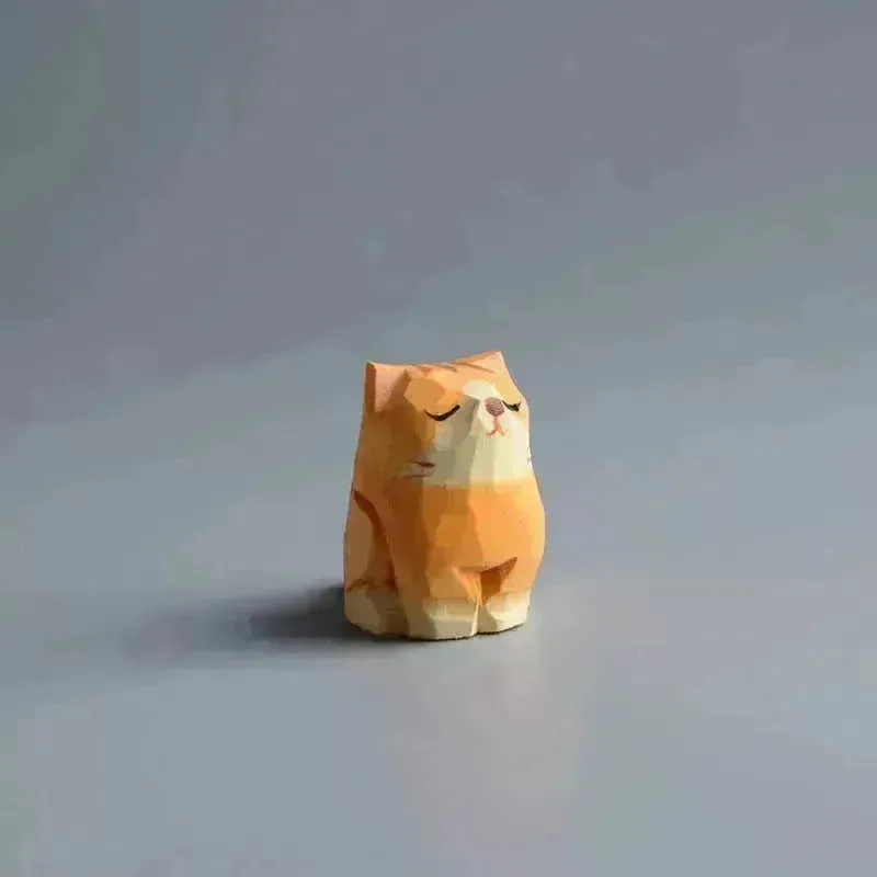 Creative Decorative Hand carved wooden Cat Trinkets Ornaments