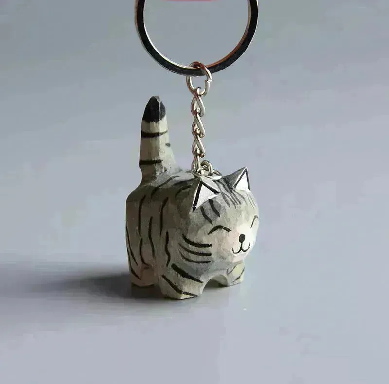 Creative Decorative Hand carved wooden Cat Trinkets Ornaments
