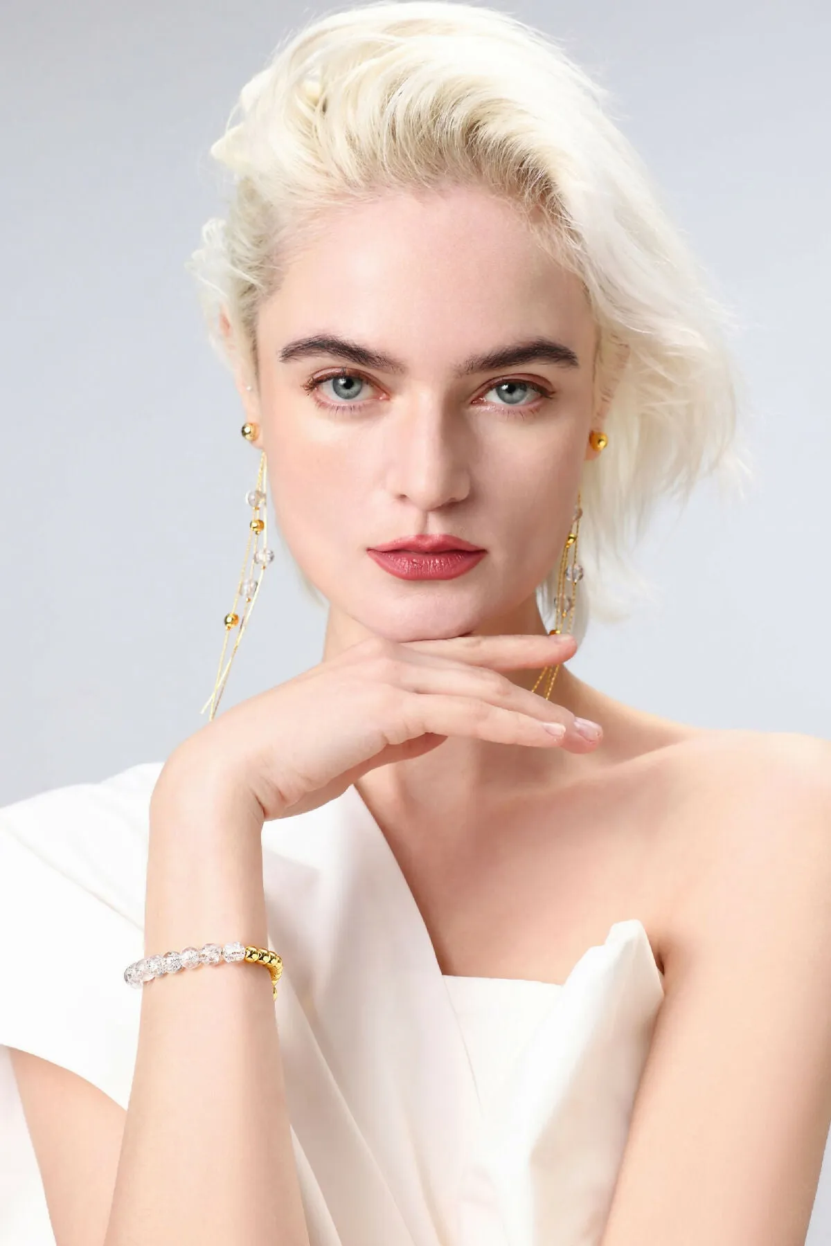 Crystal and Gold Bead Drop Earrings
