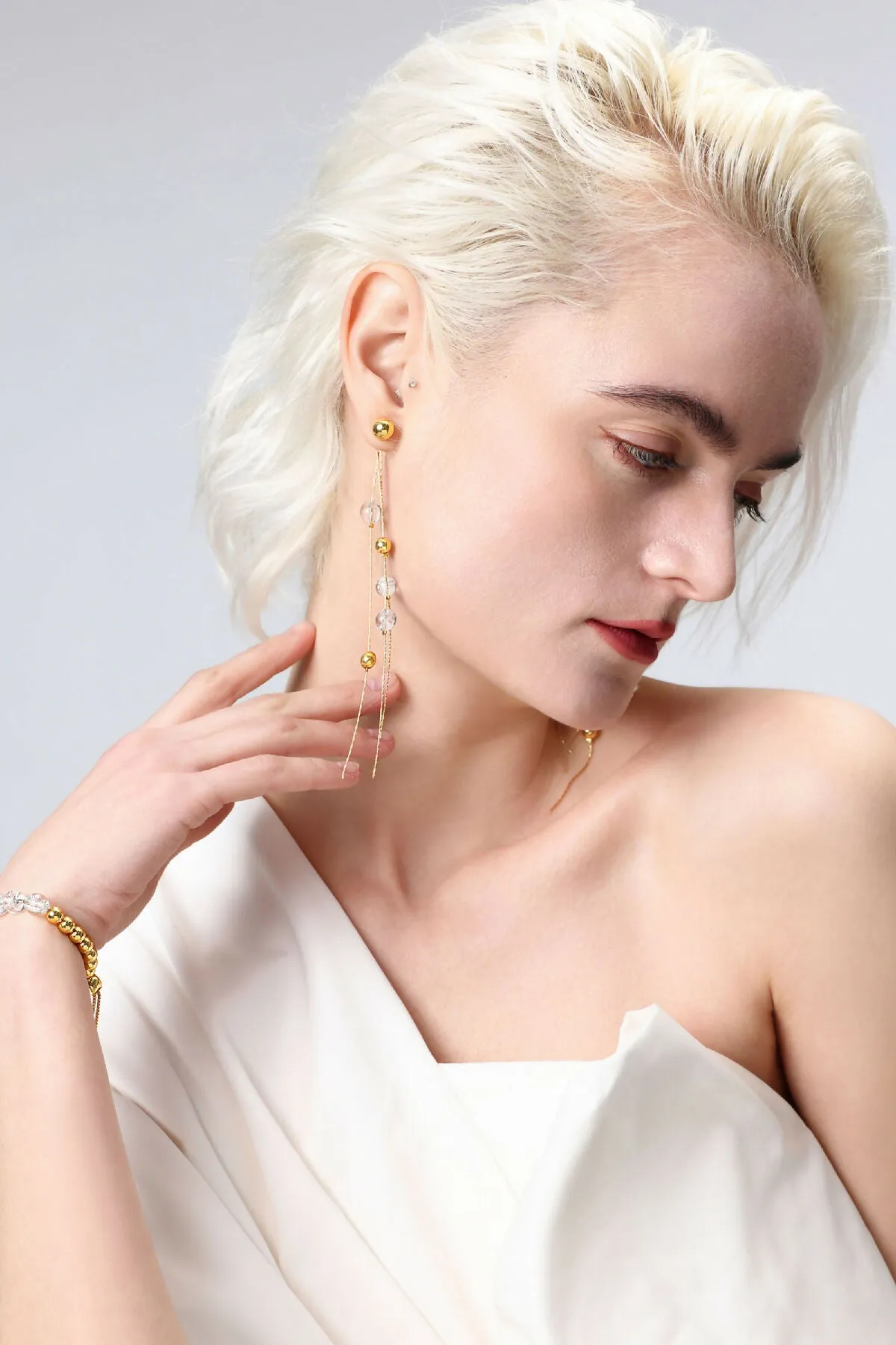 Crystal and Gold Bead Drop Earrings