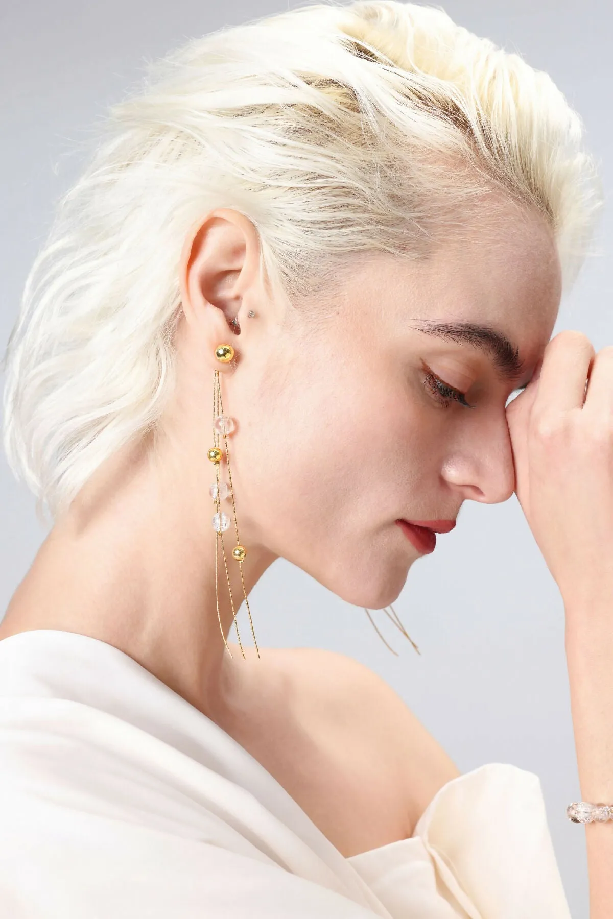 Crystal and Gold Bead Drop Earrings