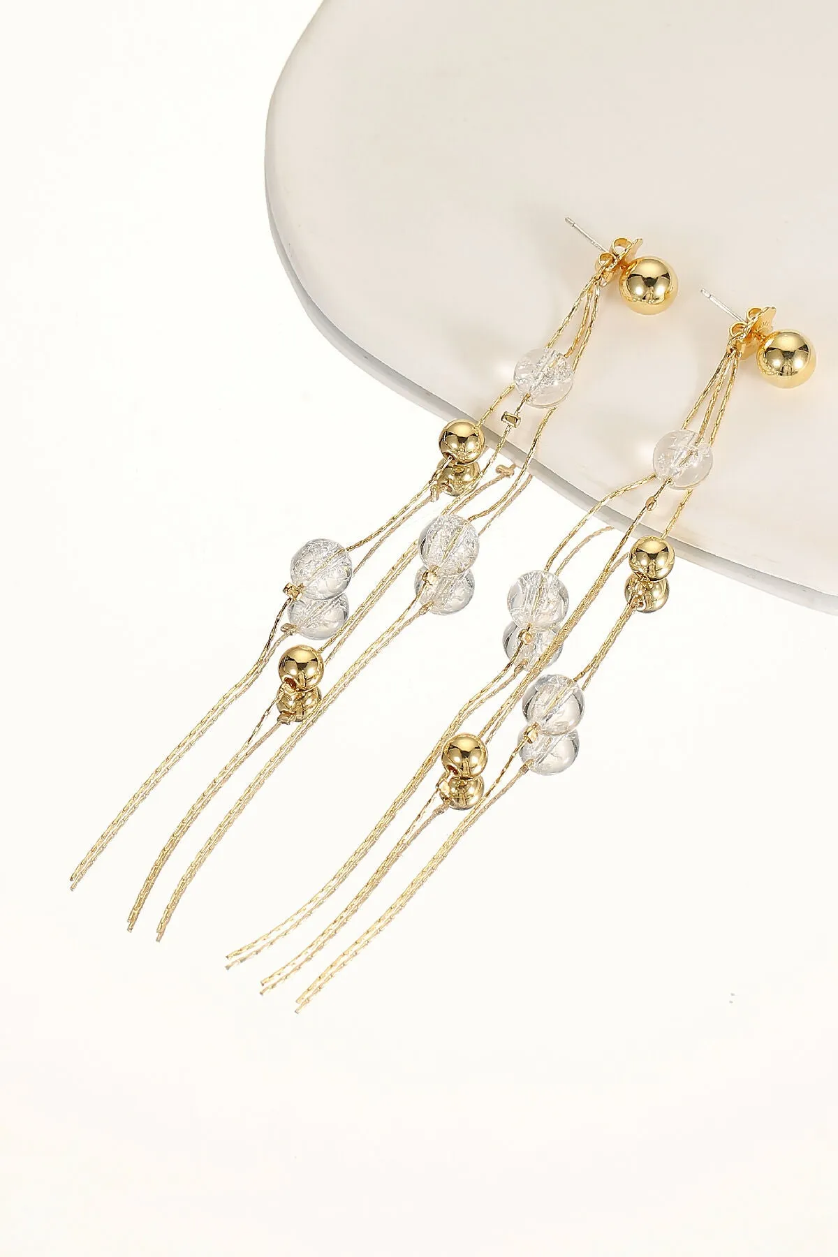 Crystal and Gold Bead Drop Earrings