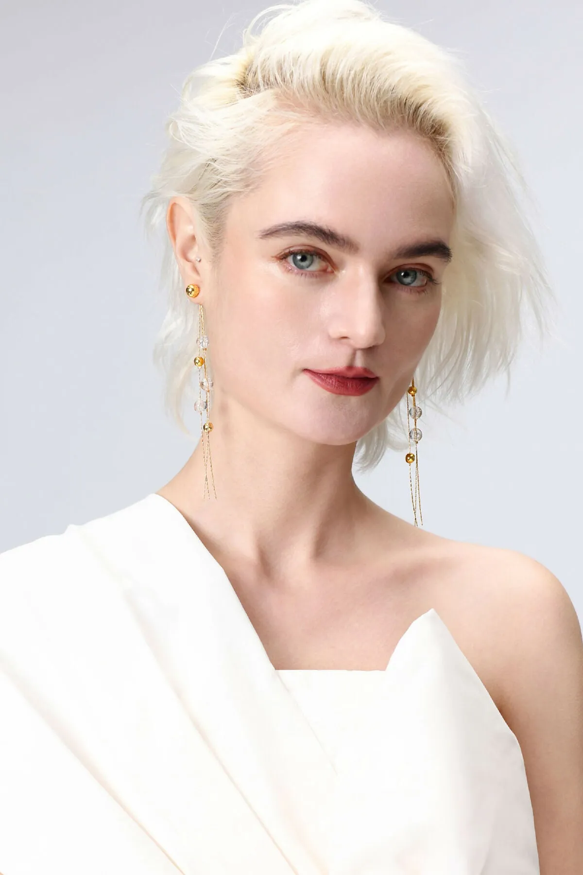 Crystal and Gold Bead Drop Earrings