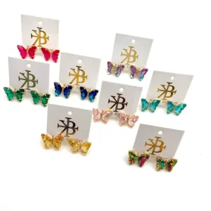 Crystal Butterfly Gold Earrings